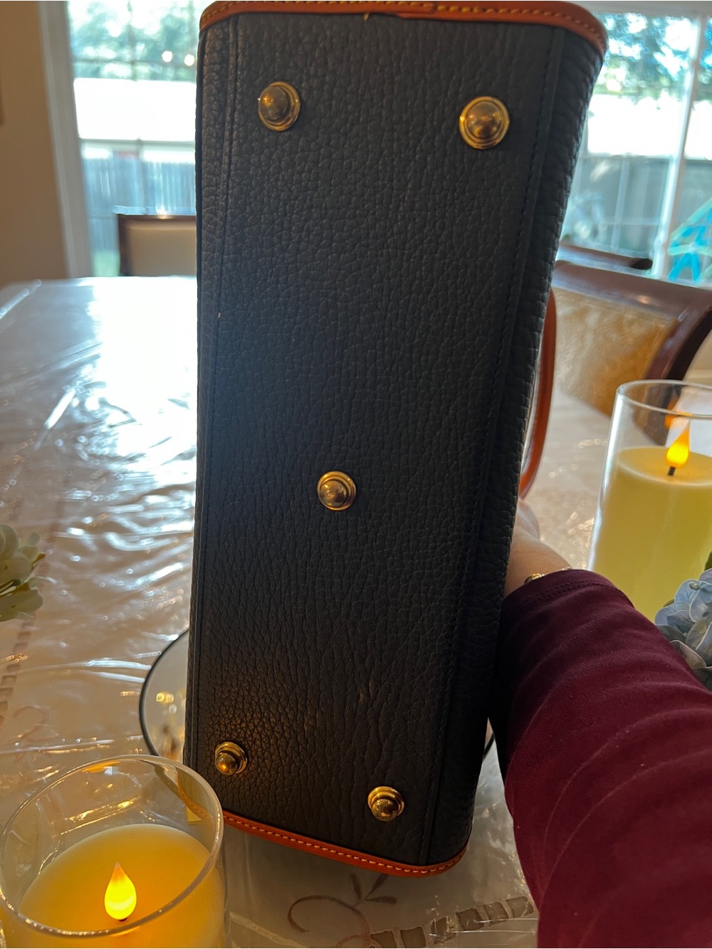Vintage Dooney & Bourke All Weather Leather Black British Tan Satchel Crossbody - Picture 9 of 16